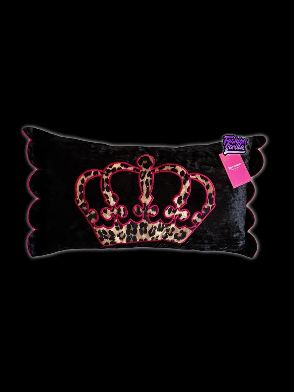 Juicy Couture Large Velvet Leopard Goth Crown & Matching Bow Pillow 2 Bundle Set